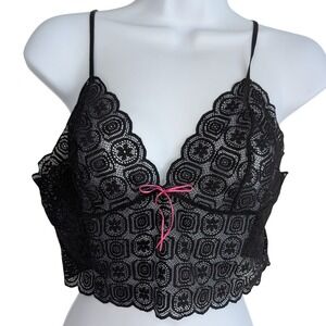 Vintage Silk & Satin Large Black Lace Bralette Sheer Lightweight